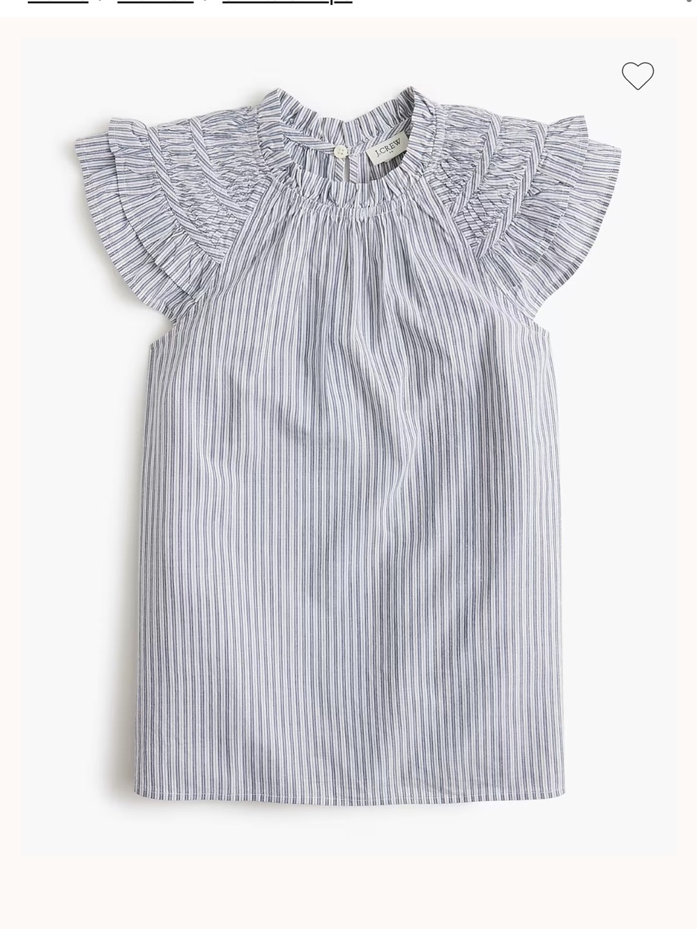 J.Crew Ruffle-Sleeve Top in Stripe White & Blue Medium